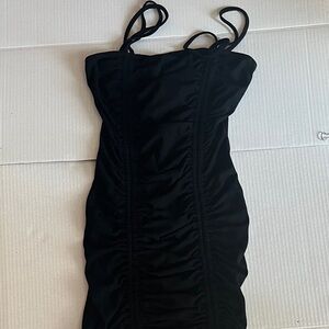 Blue Blush Black Ruched Spaghetti-Strap Mini Dress